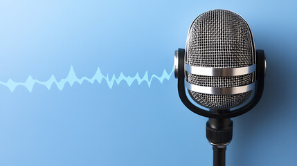 Studio microphone capturing audio with an ethereal wave visualization against a solid background. Great for music, podcasts, or sound projects. The sound wave looks amazing!