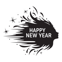 Obraz premium Happy New Year woman face silhouette with stars and splash