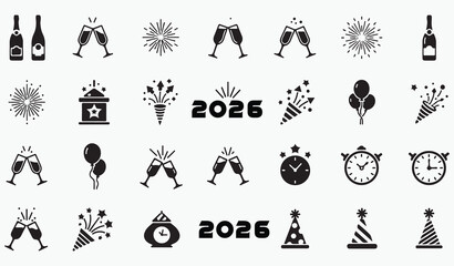 Happy New Year 2026 Celebration Vector Icon Elements Set