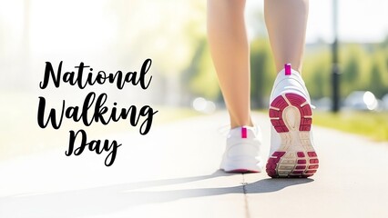 National Walking Day Text with Woman Walking in Pink Running Shoes