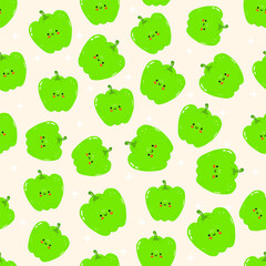 Obraz premium Green bell pepper cute character seamless pattern