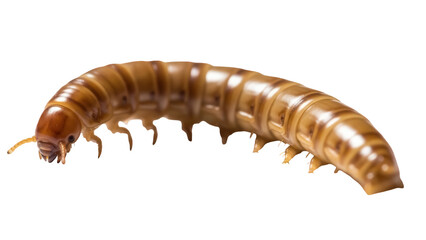 Obraz premium Brown mealworm larva isolated on transparent background, insect pest for animal feed and bait PNG, entomology specimen