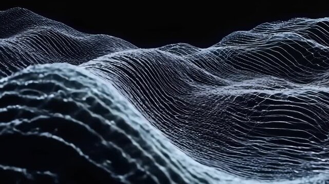 Abstract close-up of silver liquid metal rippling across dark background, ultra-realistic reflections and motion blur 