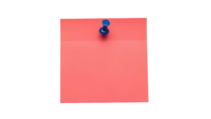 Coral pink sticky note with blue push pin isolated PNG, reminder message for office or home organization and planning