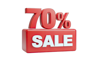 3D 70% Sale Discount Promotion Sign on transparent background