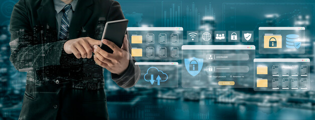 Secure login and file management interface with folder, password, and encryption icons for cybersecurity visualization Parse