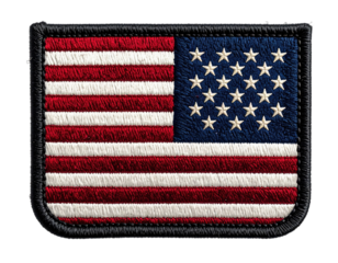 Embroidered flag patch of the United States, showcasing stars and stripes on a black background
