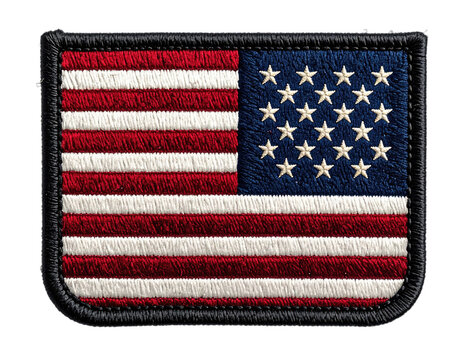 Embroidered flag patch of the United States, showcasing stars and stripes on a black background