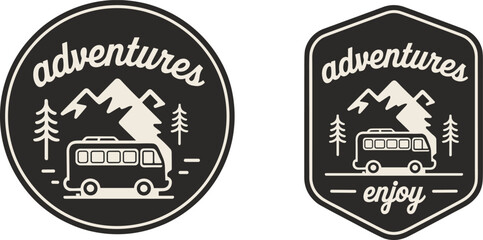 Fototapeta premium adventure logo vector featuring vintage bus