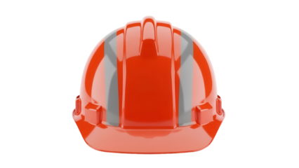 Orange construction hard hat PNG isolated on transparent background, safety helmet for construction site and industrial work