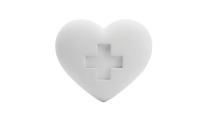 Heart shaped pill with cross isolated PNG on transparent background, medical tablet for healthcare and pharmaceutical use