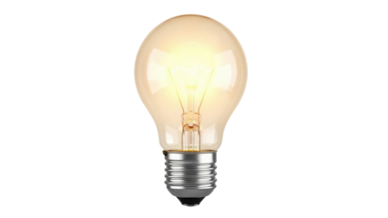 Vintage light bulb PNG isolated on transparent background, glowing filament lamp for retro design and energy concepts