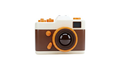 3D Cute brown and cream retro camera on transparent background