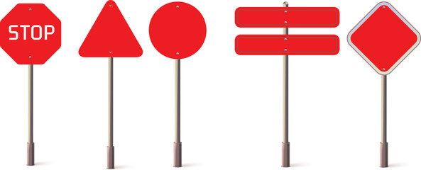 Red Traffic Road Signs Set &ndash; Stop, Warning & Regulatory Sign Icons