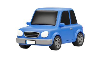 3D Cute blue 3D cartoon car, transparent background