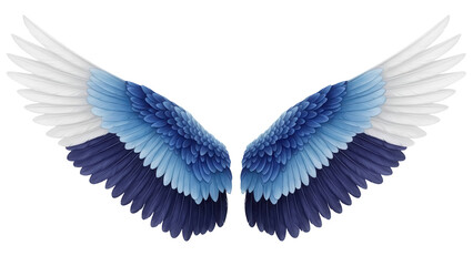 Obraz premium Elegant blue and white angel wings isolated PNG, feathered plumage design element on transparent background for fantasy and spiritual themes