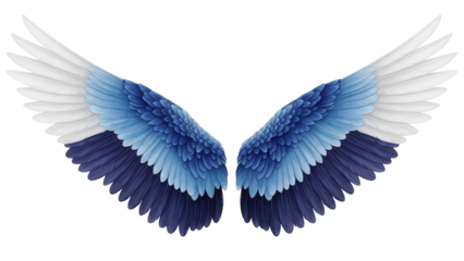 Elegant blue and white angel wings isolated PNG, feathered plumage design element on transparent background for fantasy and spiritual themes
