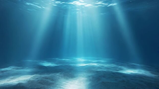 Blue light rays penetrating ocean depth, cinematic underwater atmosphere and volumetric beauty