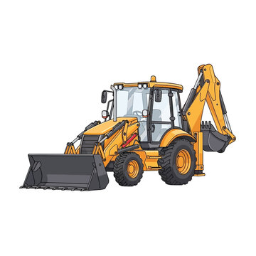 Yellow Backhoe Loader Heavy Construction Equipment.