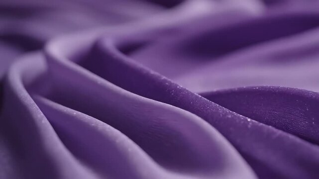 Closeup of luxurious purple silk fabric with elegant folds and soft texture.