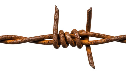 Rusty barbed wire isolated PNG, close-up of twisted metal with sharp spikes on transparent background, security and danger concept