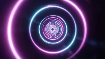 Smooth abstract tunnel vortex of expanding vibrant neon circles rotating and pulsating with intense magenta and cyan light gradients moderndesign, gradients, musicvideo - Powered by Adobe