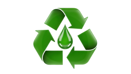 Green recycle symbol with water drop isolated PNG, environmental conservation and sustainable resource management concept on transparent background