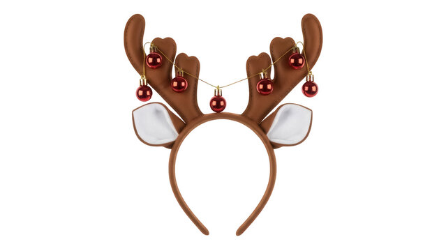 Festive reindeer antler headband with ornaments isolated PNG, Christmas holiday costume accessory on transparent background