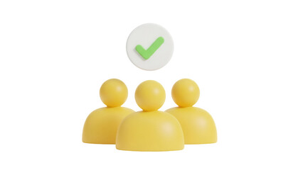 Yellow 3D people icons with green checkmark isolated PNG, teamwork concept for successful collaboration and project completion on transparent background © Jn