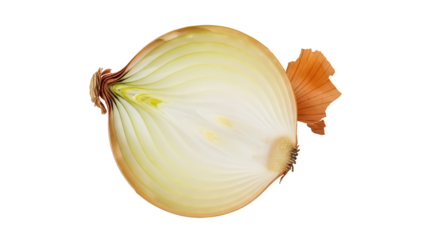 Half cut yellow onion PNG isolated on transparent background, fresh vegetable for cooking and healthy eating, culinary ingredient