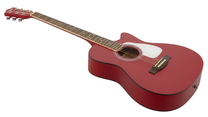 Red acoustic guitar isolated PNG, musical instrument for music lovers and musicians on transparent background