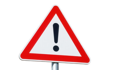 Red and white triangular warning sign with exclamation mark isolated PNG, general caution symbol for hazards and potential dangers