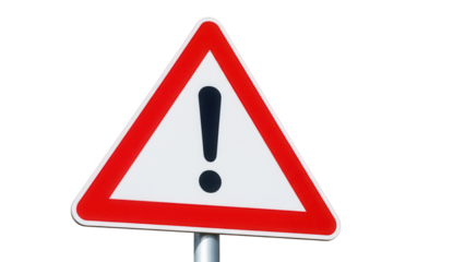 Red and white triangular warning sign with exclamation mark isolated PNG, general caution symbol for hazards and potential dangers
