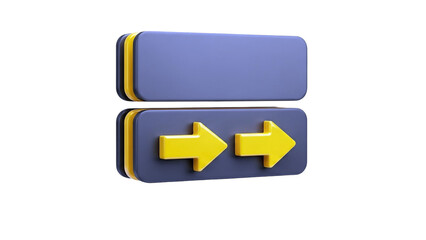 3D Two arrows on a purple and yellow button icon on transparent background