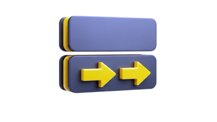 3D Two arrows on a purple and yellow button icon on transparent background