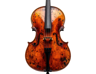 Antique string instrument, featuring varnished wood, dark strings, and detailed craftsmanship