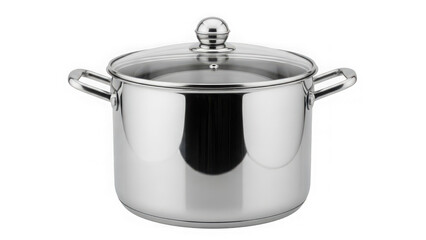 Stainless steel pot with lid on transparent background isolated