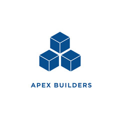 Apex builders isometric blue cubes 3D building construction logo template