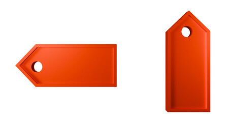 Red price tag label with a cut hole on a transparent background