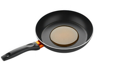 Black frying pan with handle on transparent background isolated