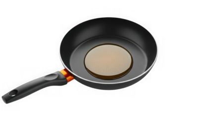Black frying pan with handle on transparent background isolated