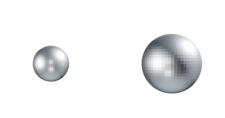 Silver shining balls with two sizes in a transparent background