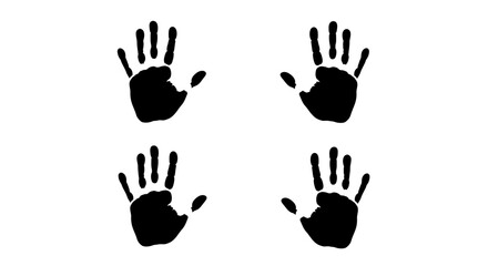 Fototapeta premium Four black hand silhouettes on white.