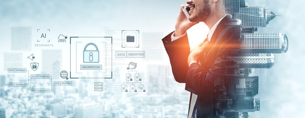 Digital padlock surrounded by data security diagrams representing encryption, network protection, and secure information management Parse