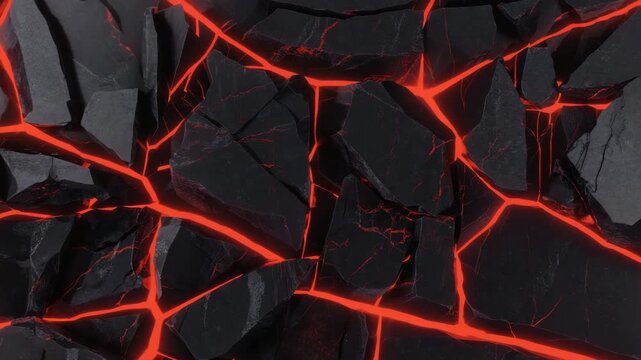 Cracked Black Marble Surface with Glowing Red Veins and Dynamic Reflections 4K