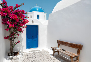 An iconic, high-quality art print of Santorini's charming architecture, perfect for bringing Mediterranean light and style to any room.