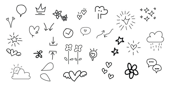 Collection of cute hand drawn icons and symbols