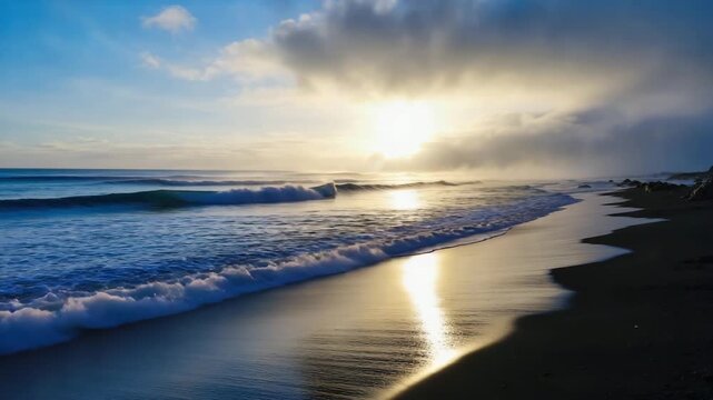 Ocean Tide Washing Over Black Volcanic Sand with White Sea Foam Texture 4K