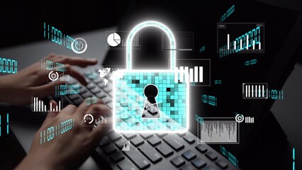 A visual representation of data security concepts, featuring a padlock symbol over a keyboard, illustrating the importance of cyber security in the digital age. Xenic