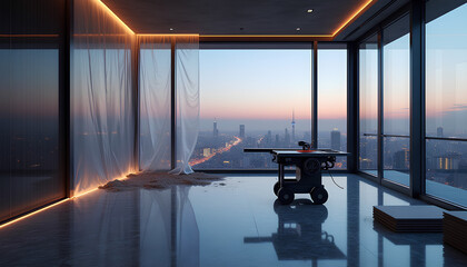 Capture the pinnacle of aspirational living in this dusk scene of a future penthouse, blending raw potential with undeniable luxury.